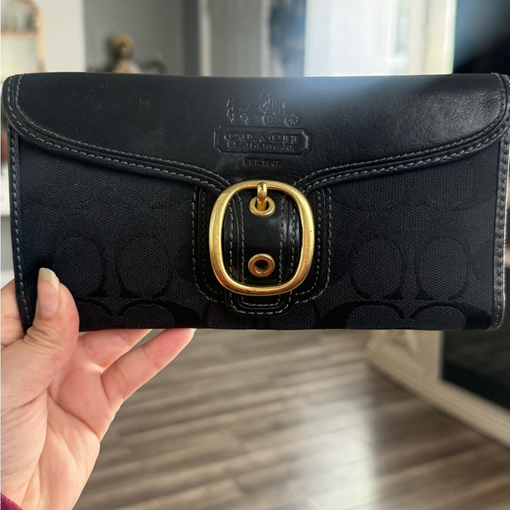 Coach Black Wallet with Gold Buckle